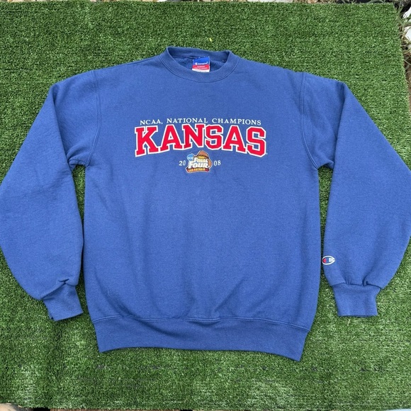 Champion Blue Kansas 2008 NCAA National Champions Crewneck Sweater, Size S - Picture 1 of 6